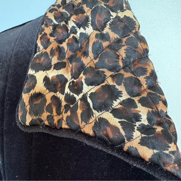 Vintage Velvet Kaftan 1/2 Zip Robe w/ Quilted Leopard Collar & Cuffs‎ size Large - Picture 5 of 8